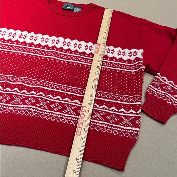 Vintage Red Fair Isle Embroidered Cotton Sweater Long Sleeves Crew Neck Nordic - Picture 7 of 9